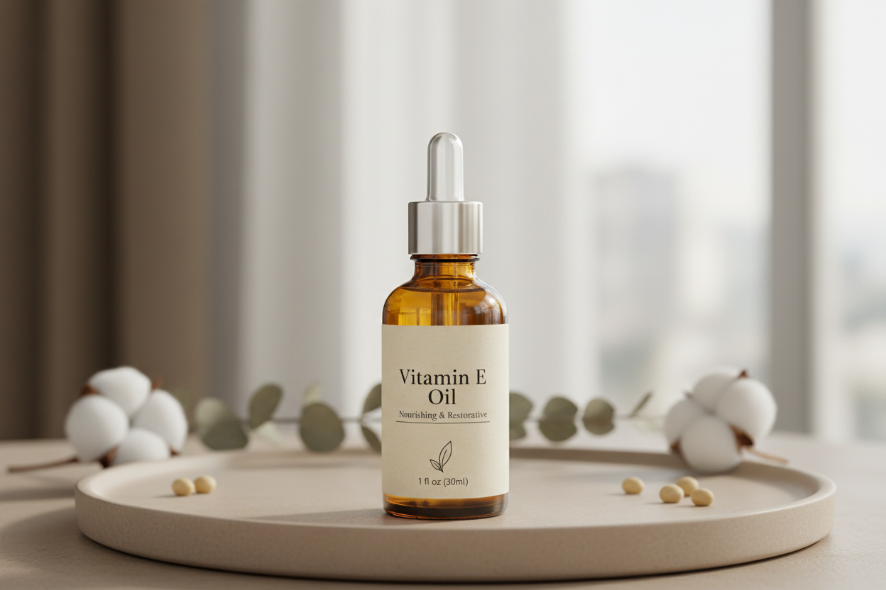 Vitamin e oil with label